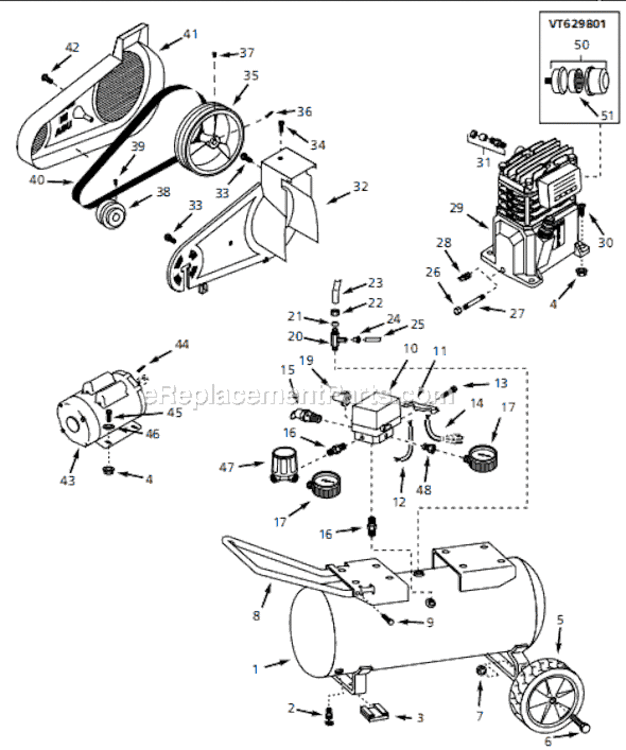 Page A Diagram and Parts List for VT630000 1997 Campbell Hausfeld Compressor